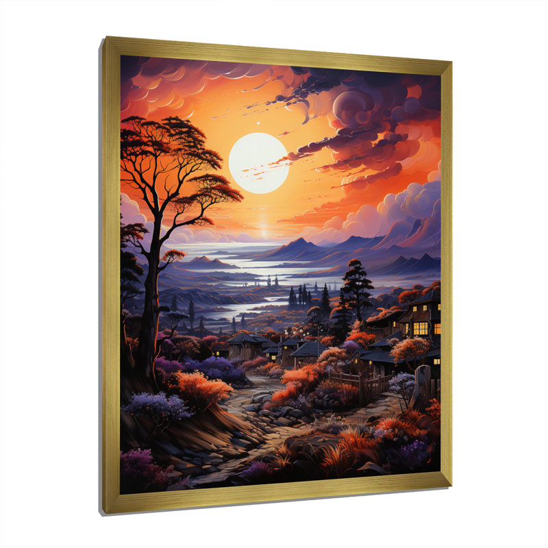Village de Vangogh au coucher du soleil II, Cadre doré à une seule photo, H 44 po x l 34 po x P 1,5 po