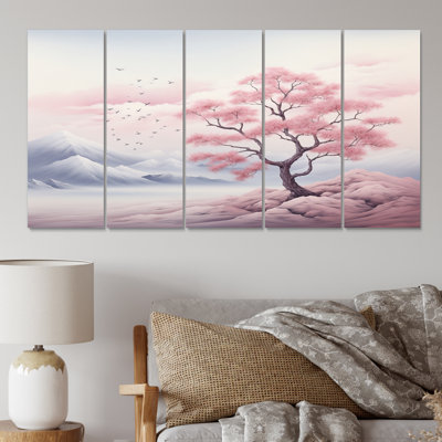 Minimalisme rose arbre solitude I - ensemble de décoration murale arbres paysage
