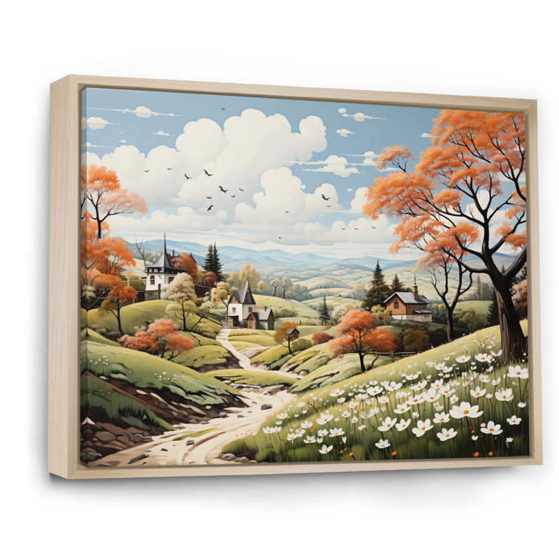 «Countryside Early Spring Landscape I», reproduction sur toile, H 12 po x l 20 po x P 1 po, Cadre naturel flottant