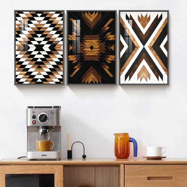 Latitude Run® 'Modern Squiggle Stripe Triangle' - 3 Piece Graphic Art Print  Set on Wood & Reviews