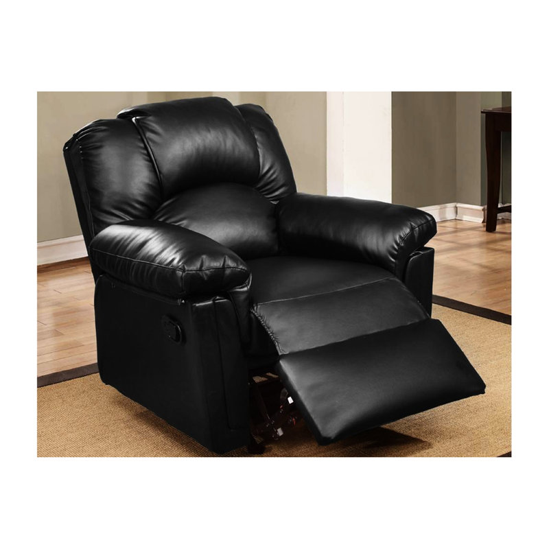 Chaise de salon en cuir reconstitué noir - Fauteuil inclinable contemporain avec support supplémentaire pour un rembourrage de soutien