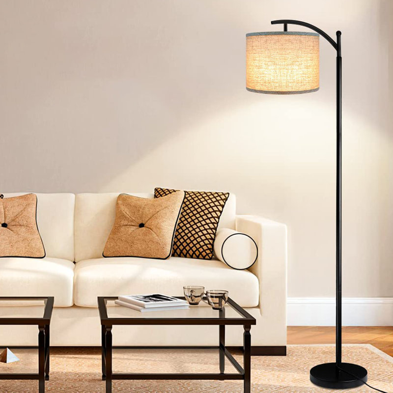 Lampe sur pied avec ampoule à DEL 3ct, abat-jour en lin gris pour le salon, lampe sur pied moderne pour les chambres à coucher