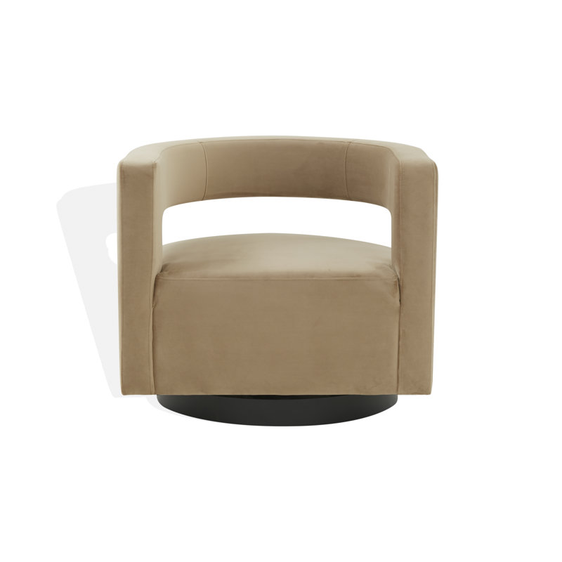 Keegan Upholstered Swivel Barrel Chair, Light Brown Velvet, Black
