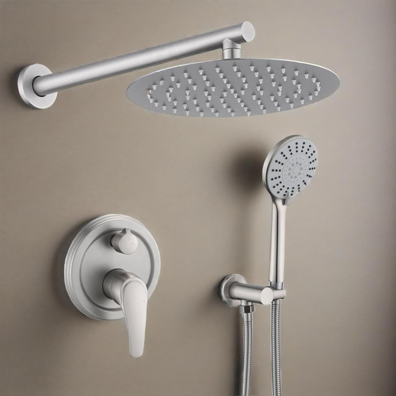 10 Inches Wall Mounted Shower With High Pressure Rain Shower Head And 5-function Handheld Shower Head