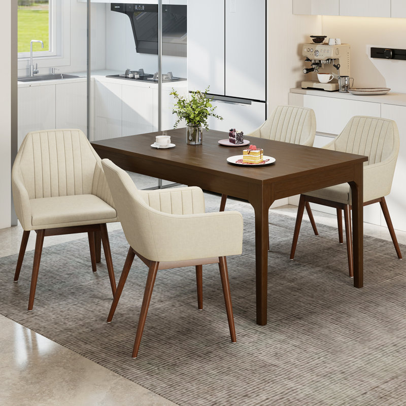  Ensemble de 4 chaises de table de salle à manger rembourrées avec pieds en bois massif , Beige