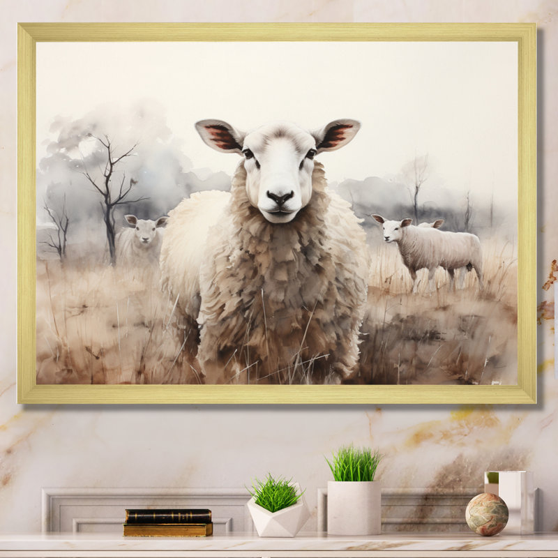 Sheep Silent Symphony - Sheep, art encadré, Cadre doré simple, H 24 po x l 32 po x P 1 po