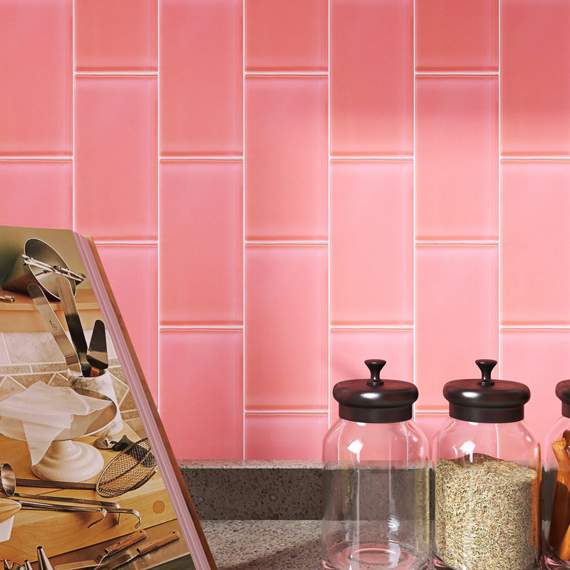 Carreau de métro en verre brillant Crystile 3 po x 6 po, Rose