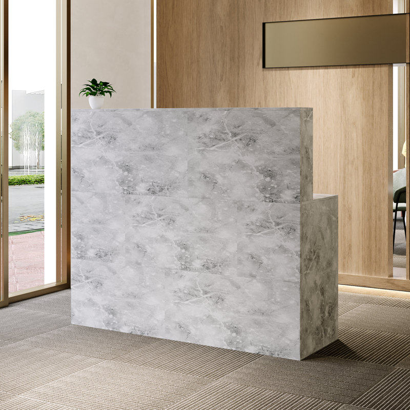 Bureau de réception en L en bois, Marbre gris