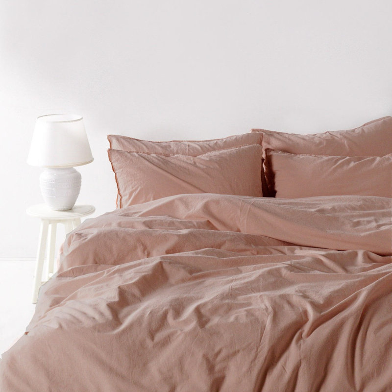 Ensemble de housse de couette 100% coton Snavely, Housse de couette simple + 1 taie d'oreiller 24 po, Rose