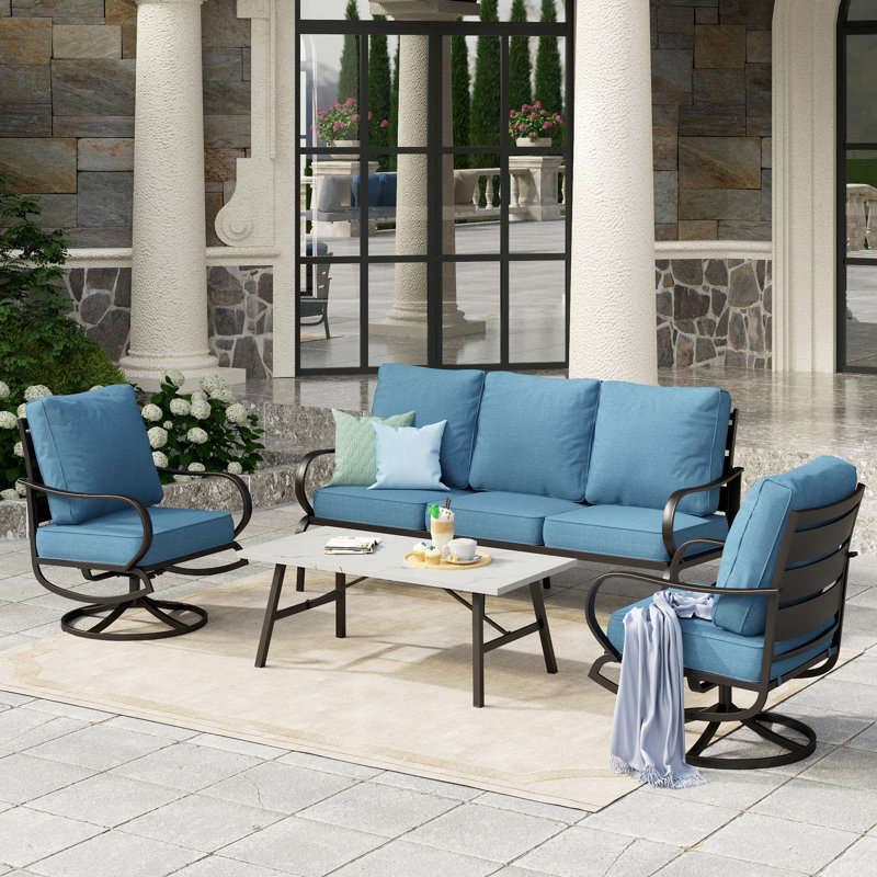 Tapasi 5-7 - Person Patio Conversation Set with Swivel Lounge Chairs & Sofa, No, Light Blue