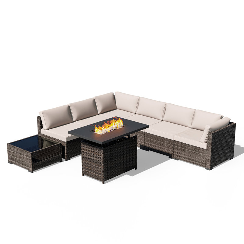 Ensemble de conversation modulaire avec foyer et coussins, Beige