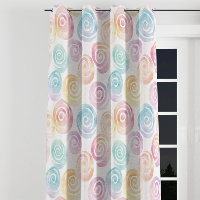 Rideaux Kids Abstract - rideau à œillets Motion Pastel Spirals - 1 panneau, L 52 po x L 108 po, Œillets argentés