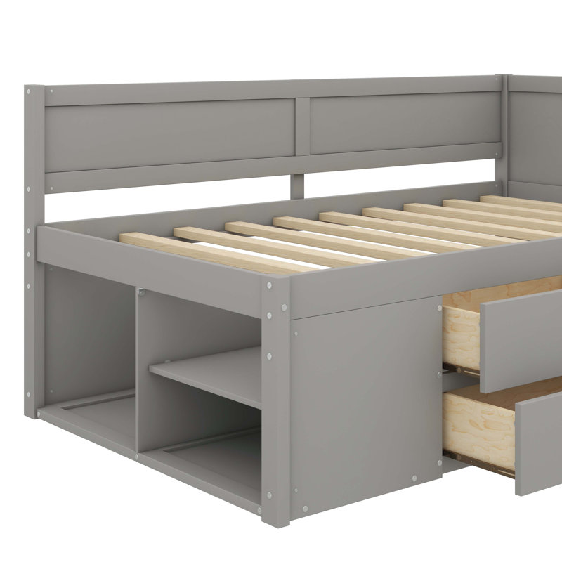 Daybed With Built In Drawers And Shelves, Grey, Twin