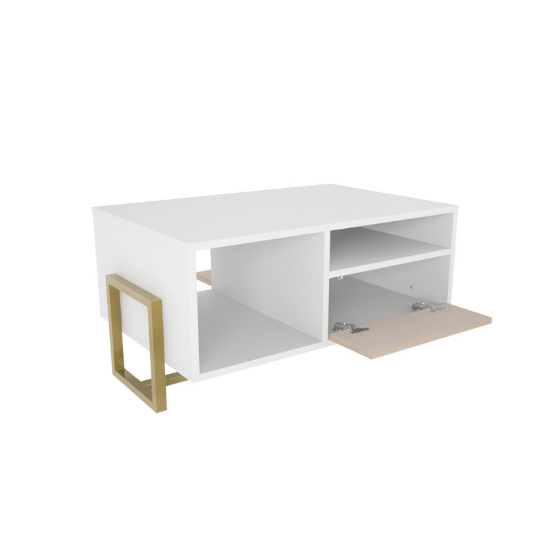 Medon 90cm W Coffee Table, White Top/Beige Cabinet
