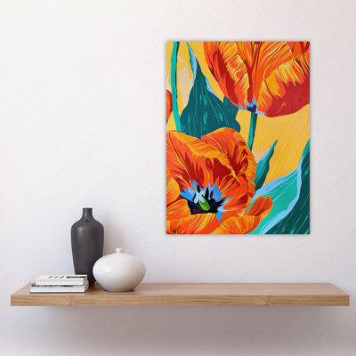 Stylised Orange Tulip Flowers Vibrant Floral Wall Art Print