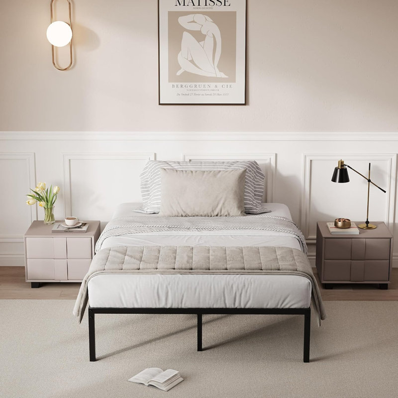Metal Platform Bed Frame with Reinforced Steel Slats – Silent, No Box Spring Needed, Under-Bed Storage, Twin