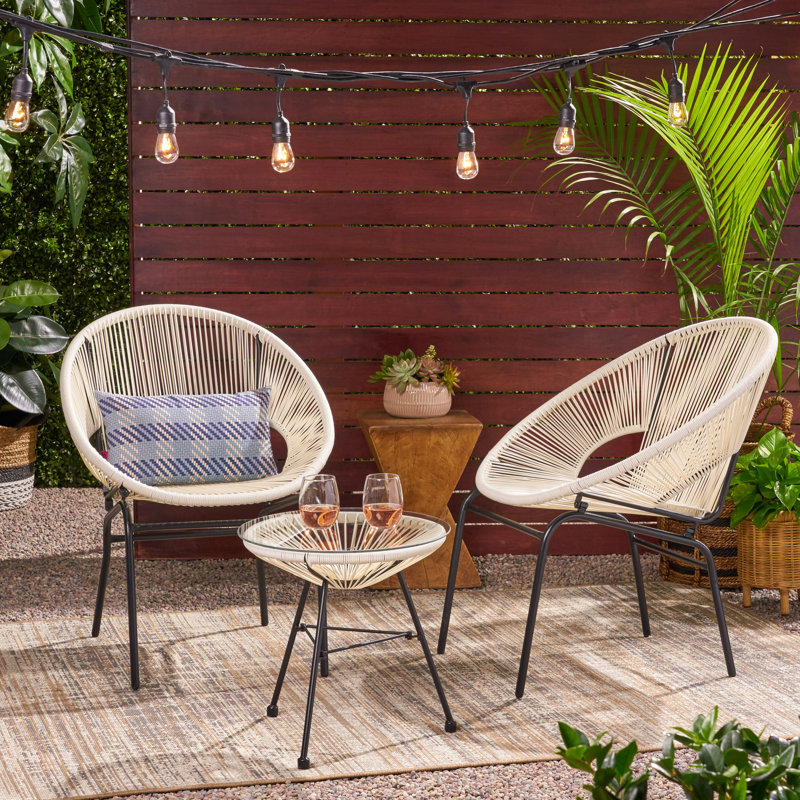 Gina 3 Piece Rattan Seating Group, White