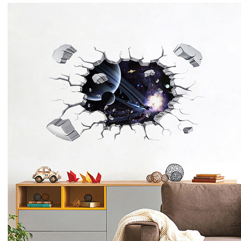 Hole Breaking Wall Sticker  Spaceship Sticker