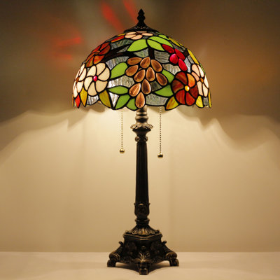 Lampe de table Tiffany Lampe de table vitrail de style raisin mauve 12 x 12 x 21 pouces avec base en résine pour salon