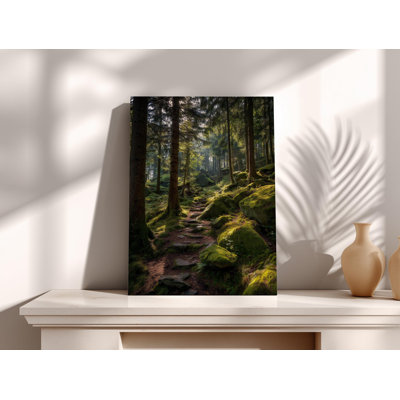 Impression sur toile, "Enchanted Forest Path", impression de bois ensoleillé moussu
