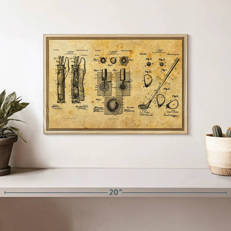 Brevet de jeu de golf, Cadre flottant en bois naturel, 13 po x 9 po