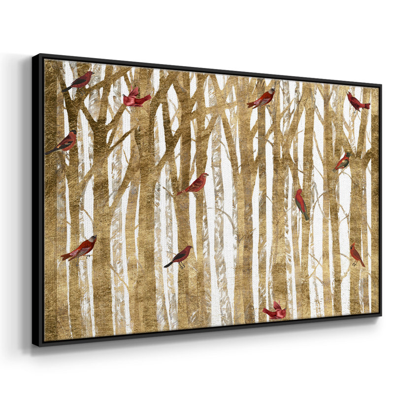 «Red Bird Christmas Collection», toile tendue avec châssis en A, Noir, 25" H x 37" W x 2" D