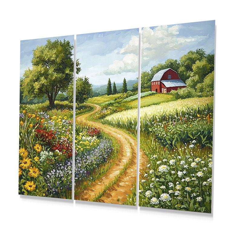 Paysage vert et jaune Farm Fresh I - Ensemble de décorations murales maison de campagne, Métal métal
