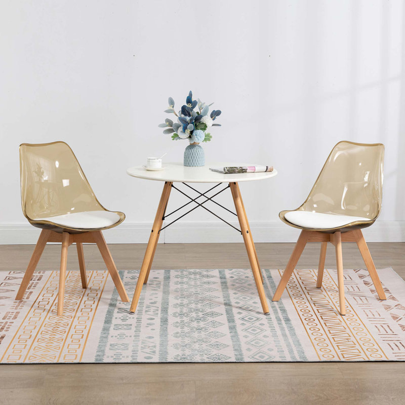 Fashank Set of 2 Modern Elegant Shell Upholstered Dining Chairs, Wooden Side Chair for Bedroom, Kitchen, Clear Light Brown