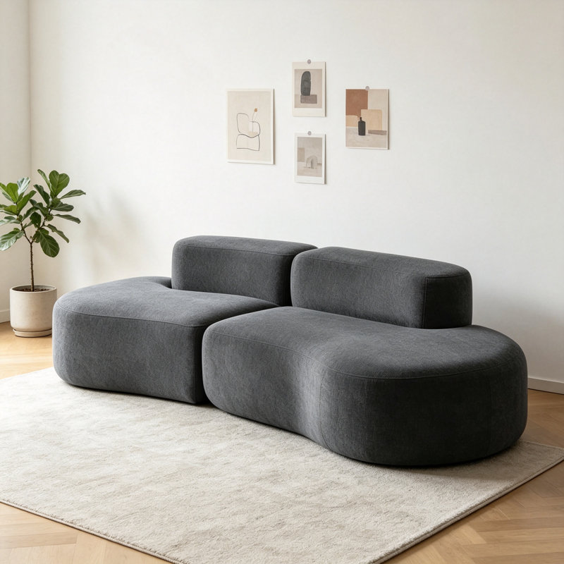 Canapé moderne et simple de style crème, Tissu gris foncé