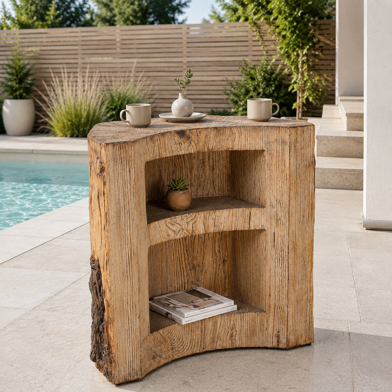 Table de bar d'extérieur imitation souche d'arbre de 101,6 cm (40 po) avec rangement intégré, résistante aux intempéries