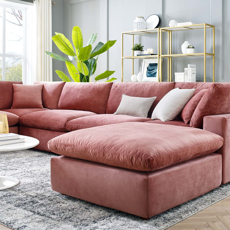 Canapé modulaire en velours rembourré 7 pièces Modway Commix, Vieux rose