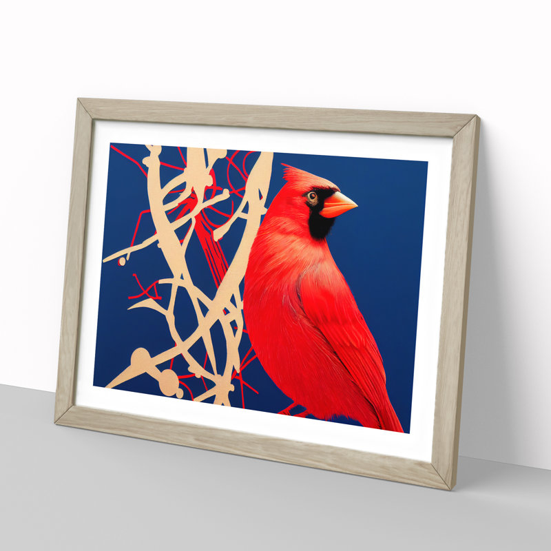 Cardinal Bird Vol.18 - Single Picture Frame Print, 25cm H x 34cm W x 2cm D, Oak Framed