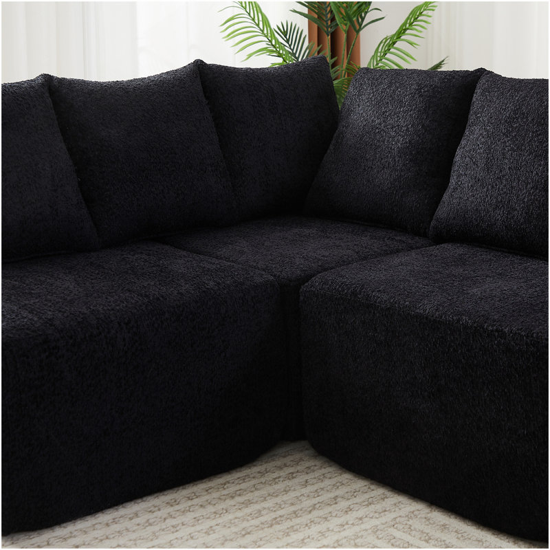 Canapé modulaire à assise profonde en L de 151,6 pouces avec canapé modulaire en tissu chenille de 11,6 po et 11 coussins inclinables incurvés sans assemblage requis Noir