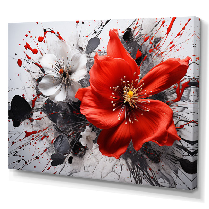 Red Grey Botanical Symphony I - Abstract Botanicals, reproduction d'art sur toile encadrée, H 12 po x l 20 po, Toile tendue