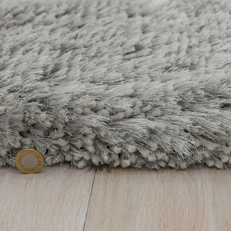 Plush Deep Pile Shaggy Silver Rug, Rectangle 120 x 170cm