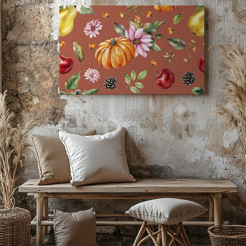 Toile sur fond terre cuite chaleureuse, H 18 po x l 24 po