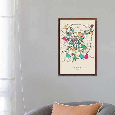 Amman, Jordan Map by Ayse Deniz Akerman - Print on Canvas