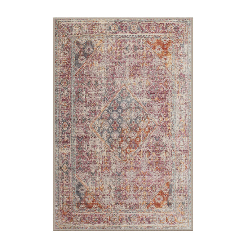 Tapis rose/orange contemporaine, Rectangle 5 pi x 8 pi