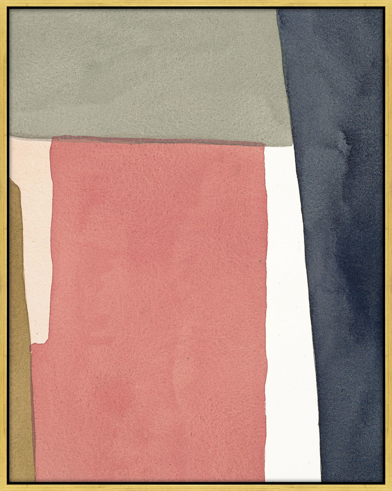 Warm Pink And Indigo by Julia Balfour, 20" H x 16" W x 1.4" D, Gold Framed Canvas