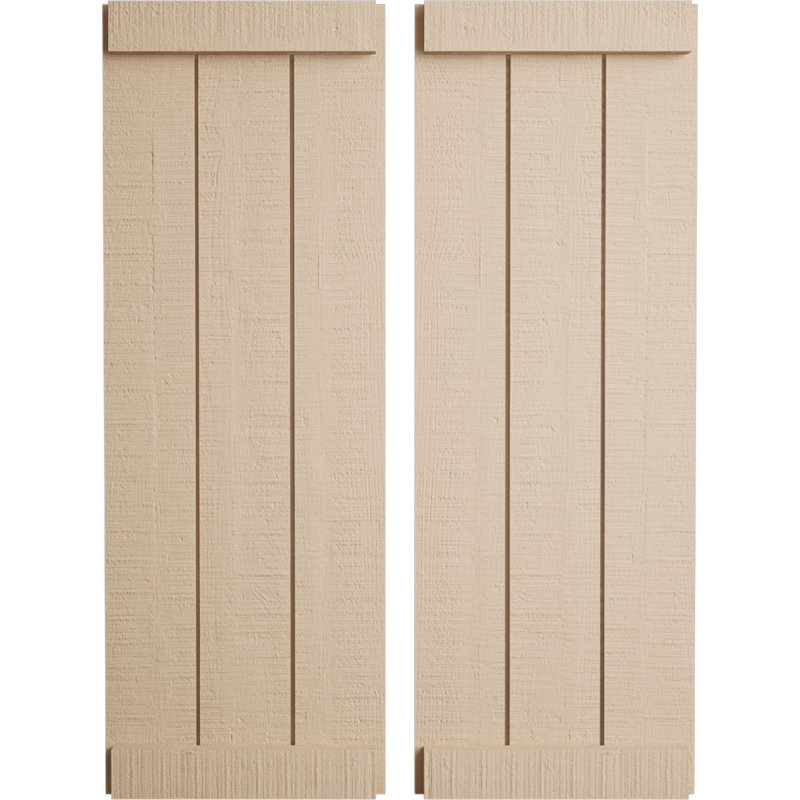 Volets rustiques en faux bois à trois planches jointes avec lattes (par paire), Texture cèdre brut / brun clair apprêté, 16"