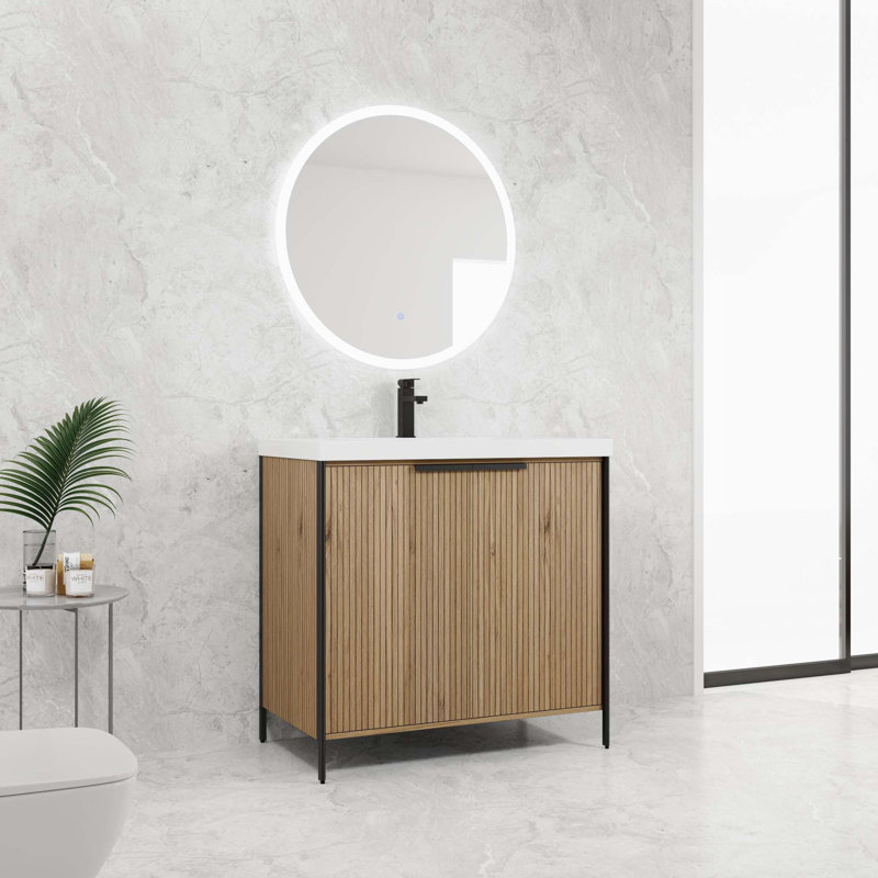 Meuble-lavabo sur pied 36 po avec lavabo en résine et 2 portes d'armoire à fermeture en douceur