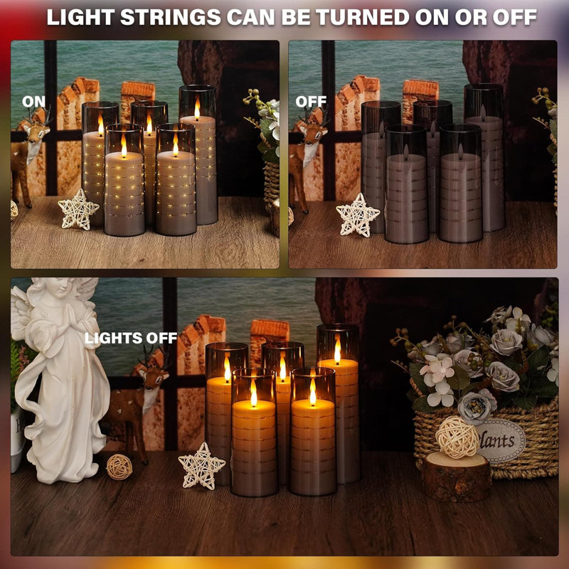5 Pack Grey Flameless LED Candles:Embedded Star String, Flow Flicker, Realistic Flame, Battery-Operated