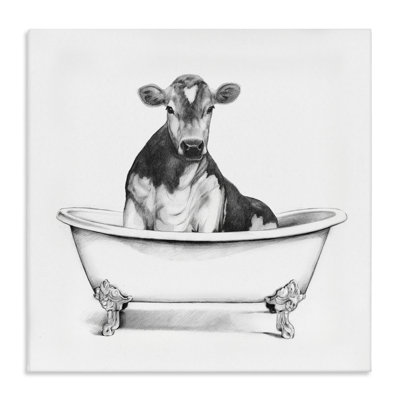 " Cow In Claw Tub Minimal Farm Animal Sketch " by Victoria Borges