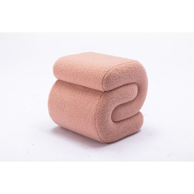 017S-S-Shape Fabric Ottoman Makeup Stool Footstool（ONLY OTTOMAN), Pink Teddy