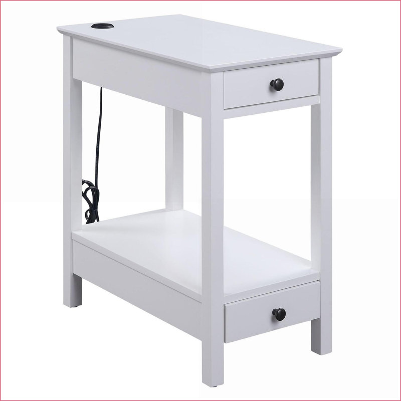Table basse de salon blanche avec station de charge USB et amp; Rangement, organisateur compact pour appareils et amp; Essentiels