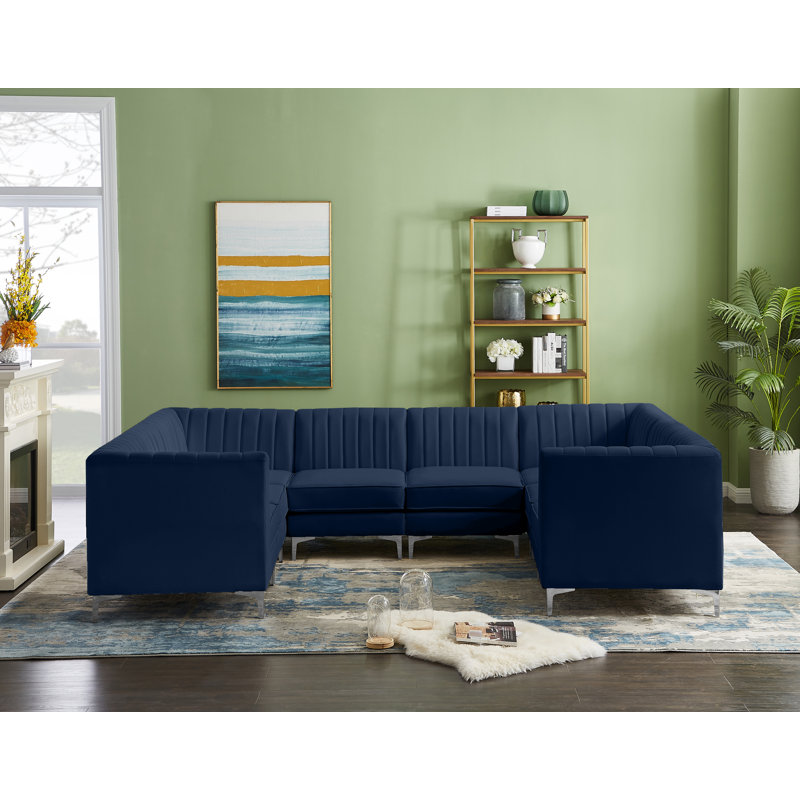 Canapé modulaire en velours réversible de 119 po de largeur Enson, Velours bleu marine
