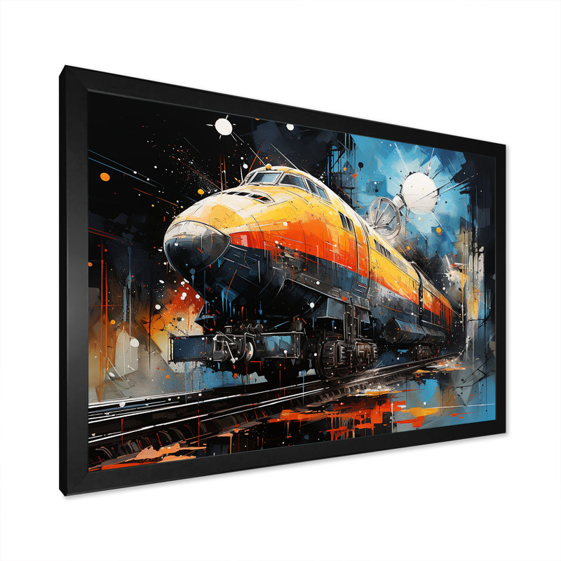 Train, vaisseau, voyage, retour vers le futur II - train, art mural, Cadre d'angle fermé noir, H 24 po x l 32 po x P 1 po