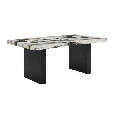 Table de salle à manger rectangulaire 1Pc frappant avec plateau en faux marbre élégant - Pieds finis, meubles de salle à manger en bois à contraste audacieux contemporain moderne (table seulement)