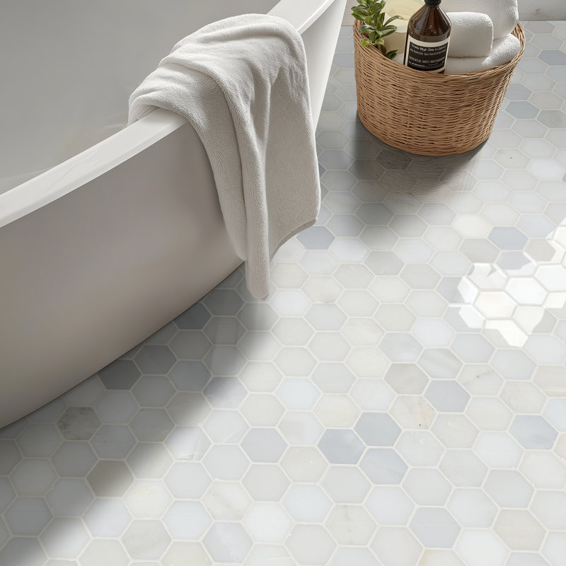 Iona Mist Hexagon 12 in. x 12 in. Polished Marble Mosaic Floor and Wall Tile