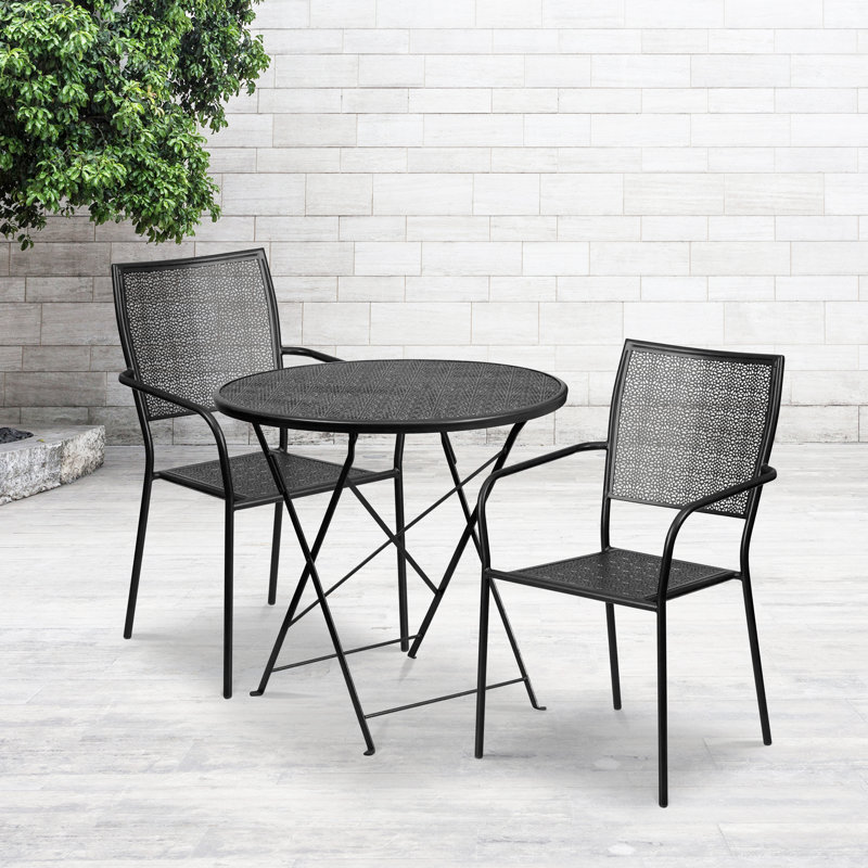 Ensemble de table de patio pliant intérieur / extérieur 30 po avec 2 chaises carrées Donley, Noir